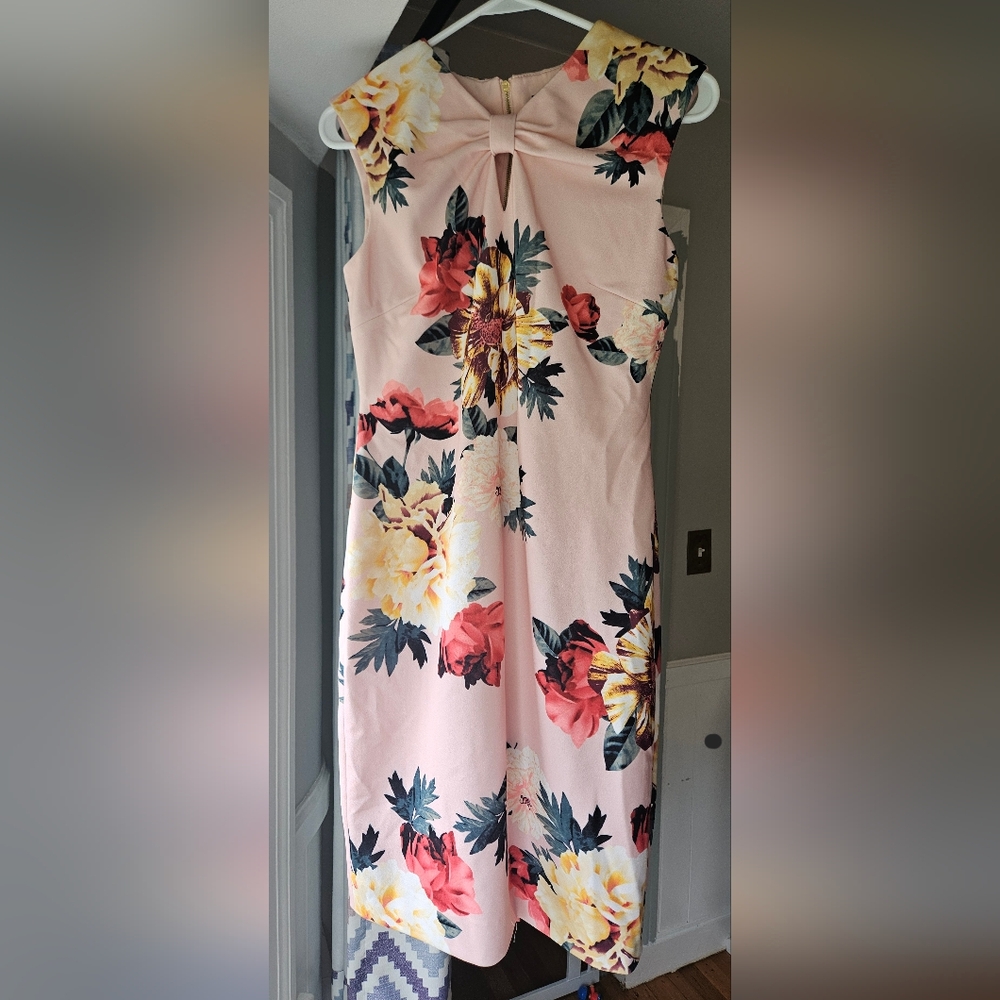 Tahari Floral Dress in Pink and Red